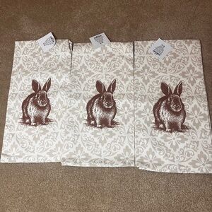 Nwt. Brown Rabbit Print Tea Towels set of 3